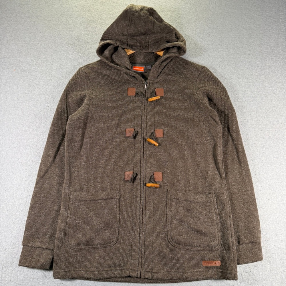 Merrell Women's Brown Knit Toggle Hooded Jacket Size Small Wool Blend Outerwear